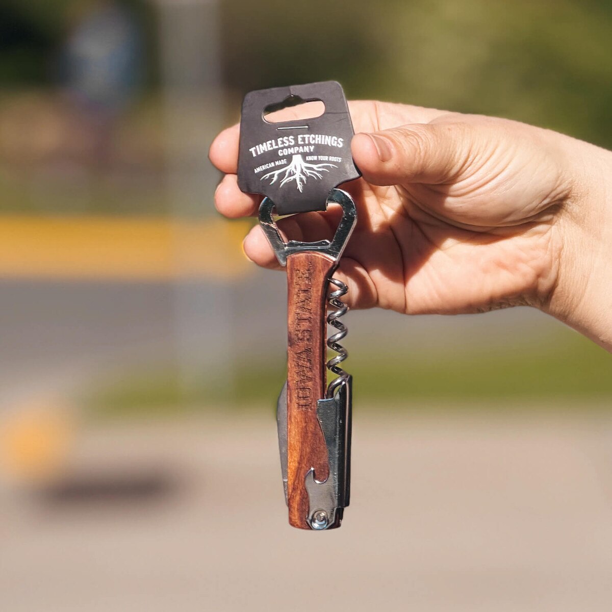 I-State Timeless Etchings Wood Wine Key front